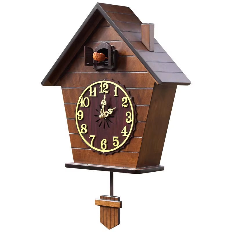 Vintage Cuckoo Clock Pendulum Large Wall Clock Wood 3D Bird Silent Timer Home Bedroom Kids Room House Living Room Decoration