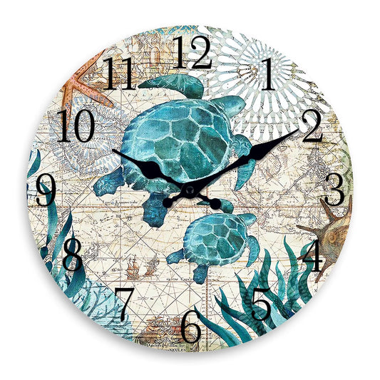 Creative Turtle Wooden Wall Clock Living Room Bedroom Kitchen Home Decoration Silent Quartz Clock Holiday Gift 10-Inch 12-Inch 14Inch 16Inch (No Battery)