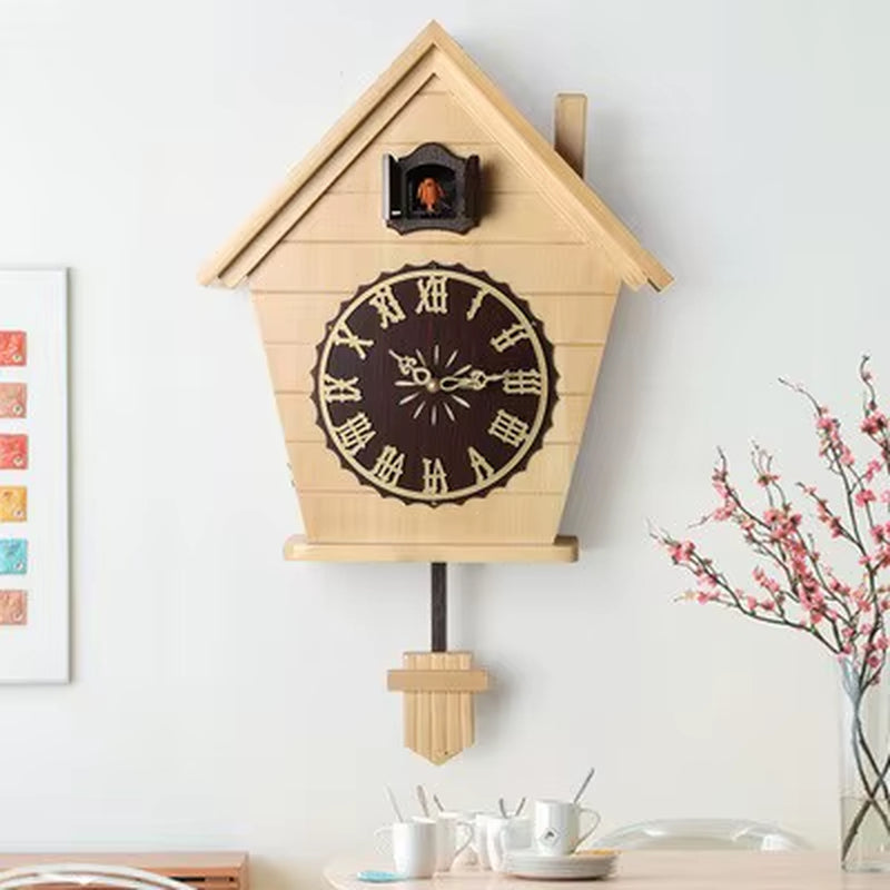 Vintage Nordic Wooden Cuckoo Clock Silent Electronic Smart Wall Clock for Kids Room Living Room Home Decor Cuccu Watch