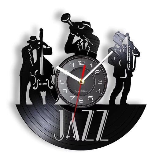 Saxophone Music Themed Vinyl Record Wall Clock Silent Movement Wall Watch Jazz Music Studio Room Wall Art Decor Musician Gift