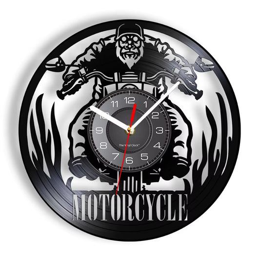 Skull in Helmet Racer Motorcycles Wall Clock Racer Skull Biker Vinyl Record Wall Clock Halloween Home Decor Skull Rider Clock