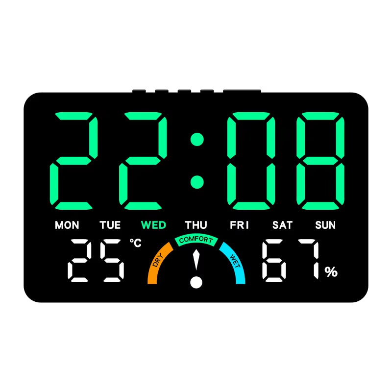 1PC Large LED Digital Clock, Indoor Thermometer Hygrometer, Alarm Clock with Big Digits for Home Decor