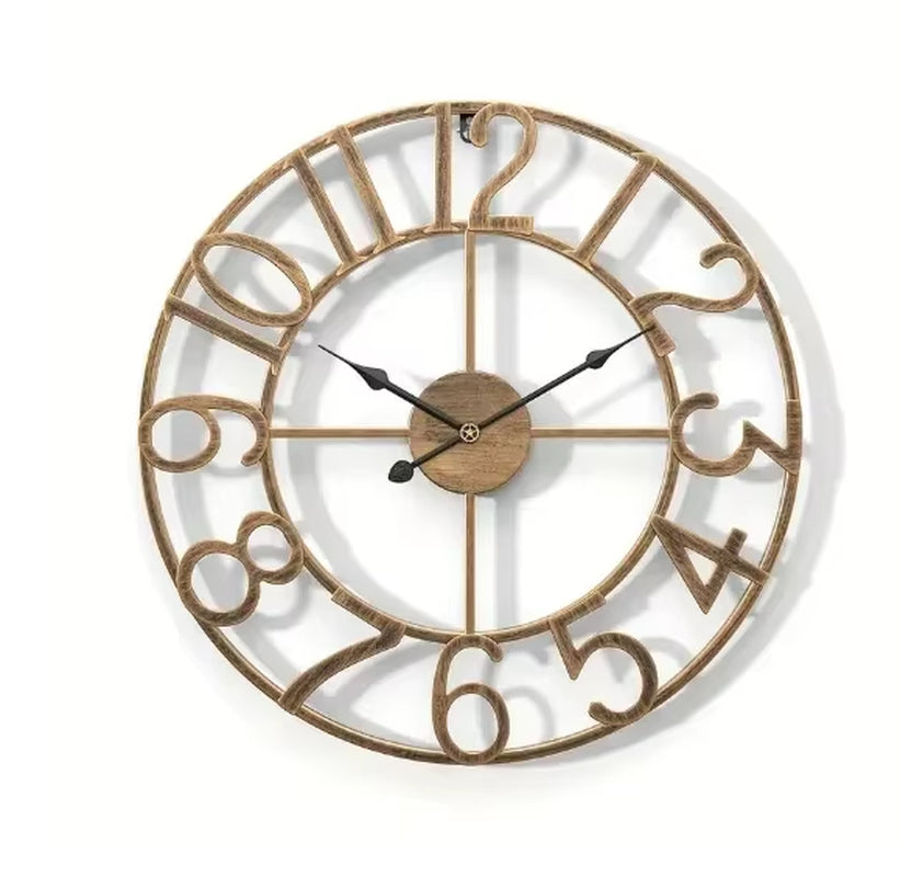 Nordic Minimalist Wrought Iron Silent Clock Retro Creative Circular Digital Wall Clock Home Living Room Decoration Metal Clock