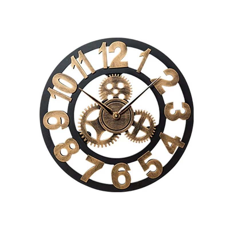 American Gear Vintage Wall Clock Industrial Wooden Silent Wall Clock Living Room Decorative Creative Wall Clock Large Timepiece