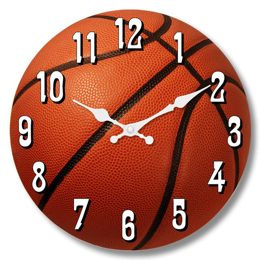 Sports Elements Basketball Texture Pattern Wooden Wall Clock Living Room Bedroom Kitchen Home Decoration Wall Clock Silent Quartz Clock Holiday Gift 10 Inches 12 Inches 14Inch 16Inch (No Battery)
