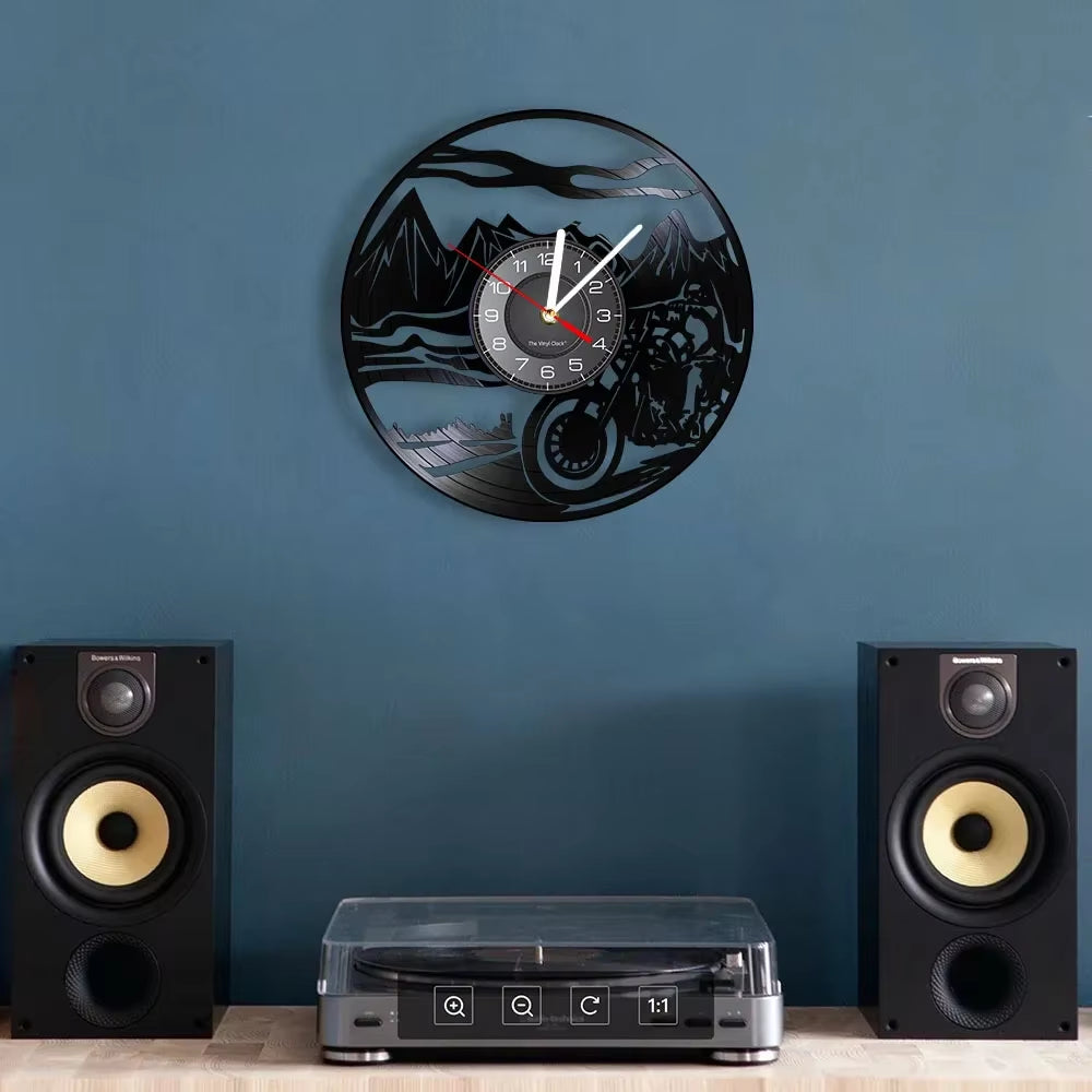 Classic Motorcycle Vinyl Record Wall Clock for Living Room Man Cave Home Decor American Chopper Mute Watch Motorbike Rider Gift