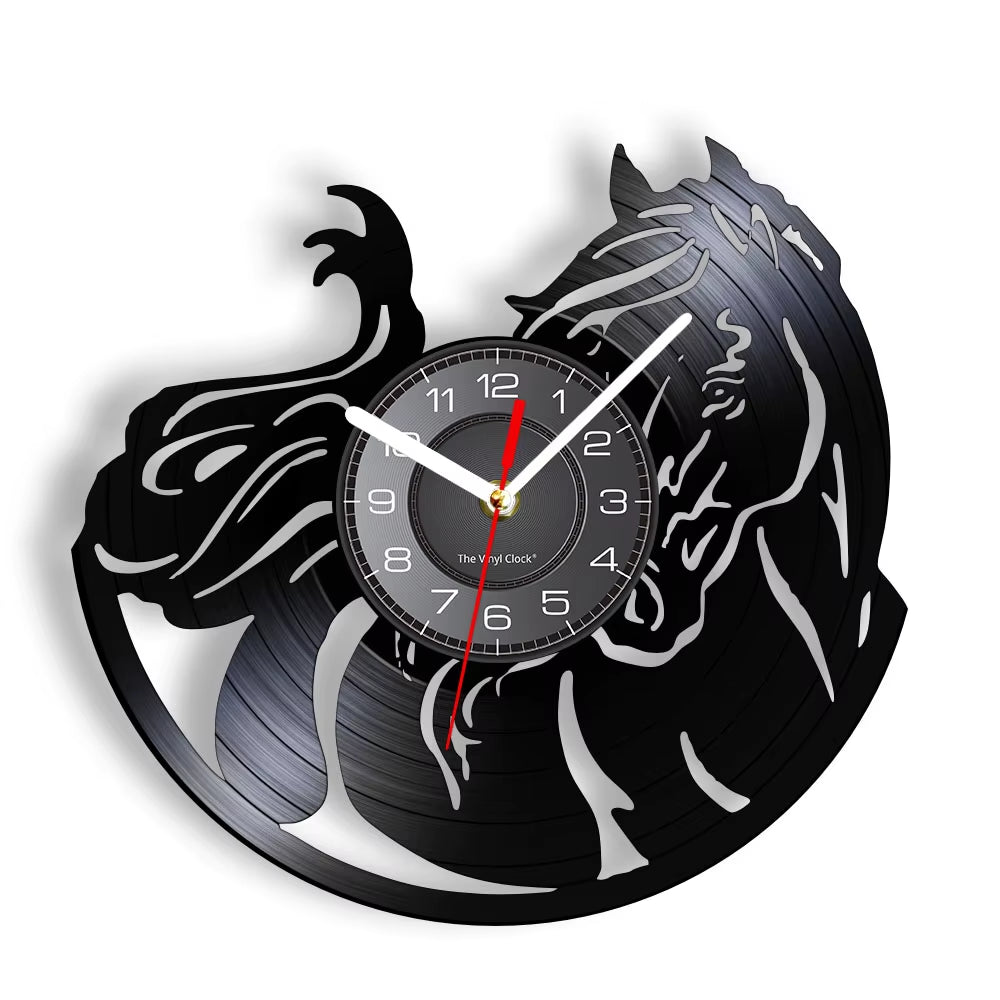Nature Black Running Horses Equine Wall Art Wild Horses Clock Vintage Vinyl Record Wall Clock Horse Lover Home Decor Accessories