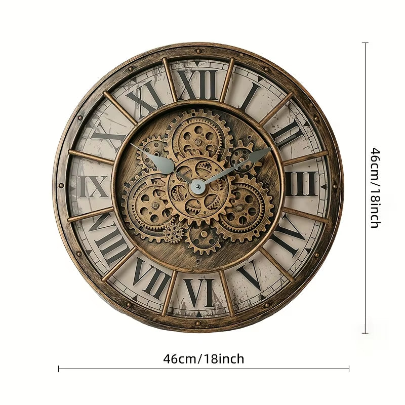 46Cm Real Moving Gears Wall Clock Large Industrial Steam Punk Roman Numeral Wall Clock Living Room Home Decoration Quartz Clock