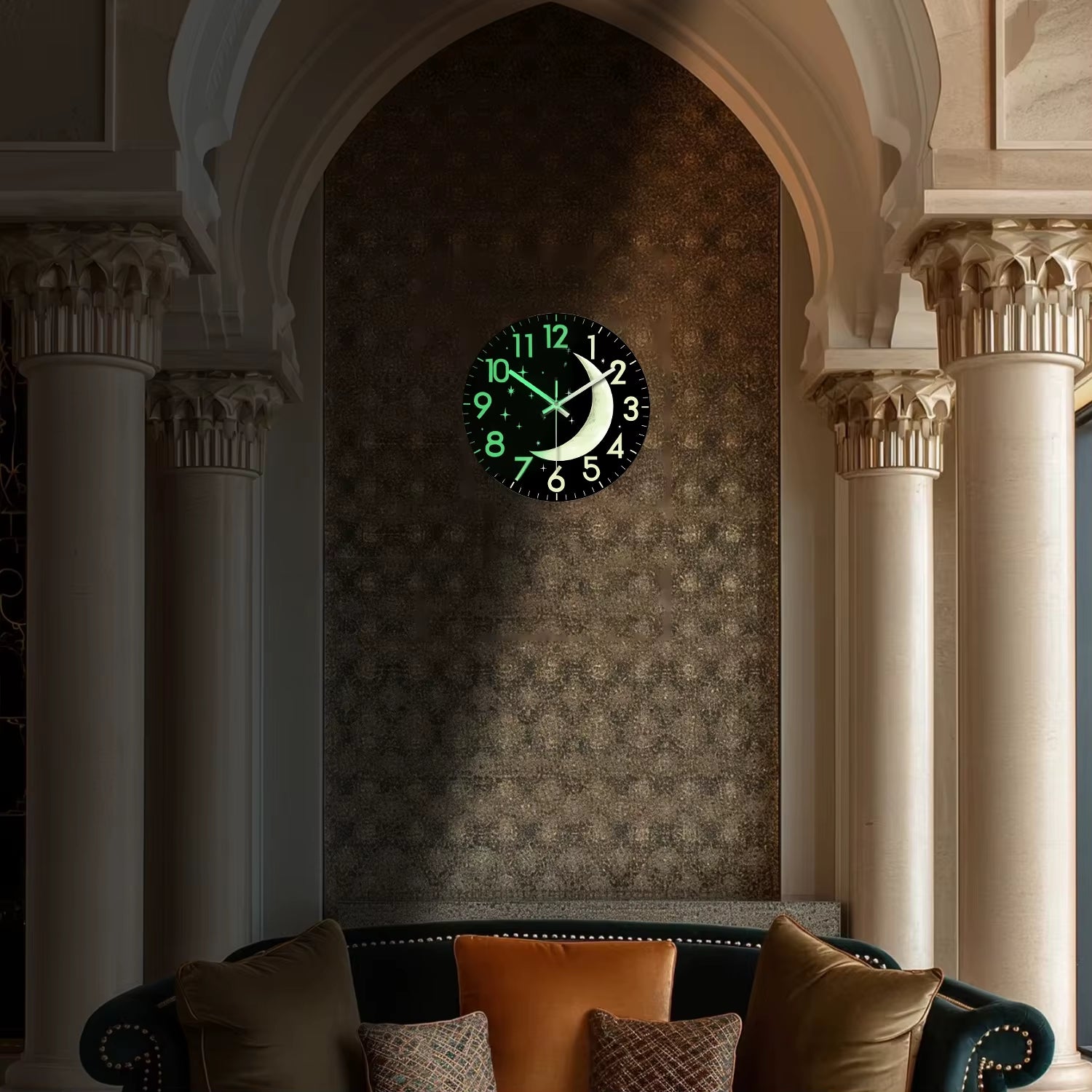 Creative and Simple Night Star and Moon Luminous Wooden Wall Clock Living Room Bedroom Kitchen Home Decoration Wall Clock Silent Quartz Clock Holiday Gift 12 Inches 14 Inches 16Inch (Without Batteries)