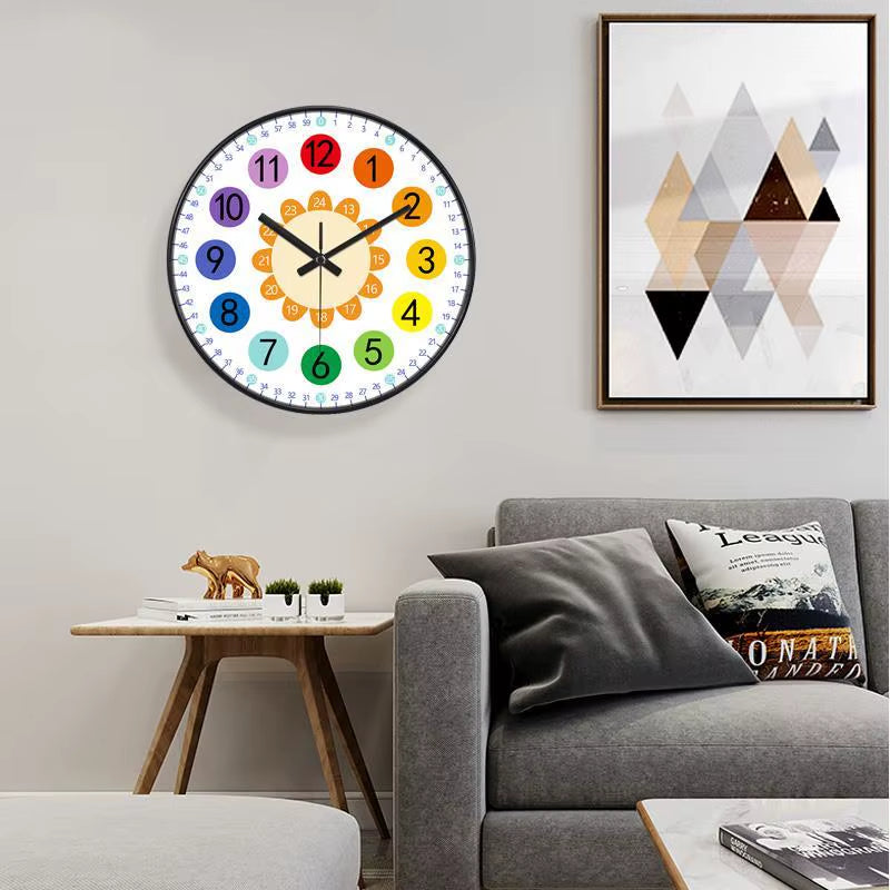 24 Style 8 Inch Early Childhood Education Clock Mute Home Living Bedroom Wall Punch-Free Battery Powered Electronic Color Clock