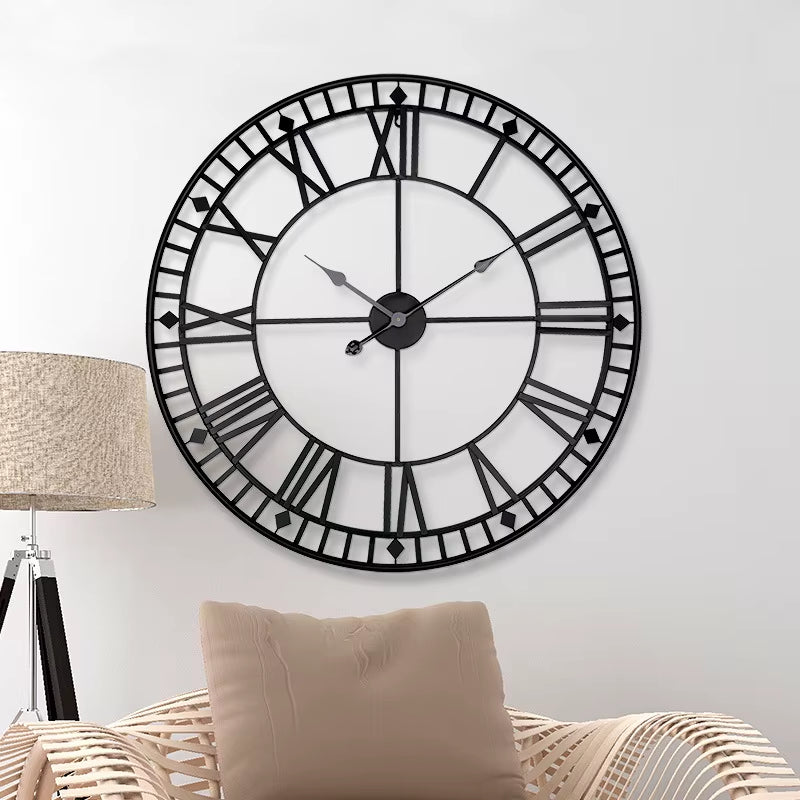 80CM Large Wall Clocks Nordic Roman Numerals Retro round Metal Iron Accurate Silent Hanging Ornament Living Room Decoration