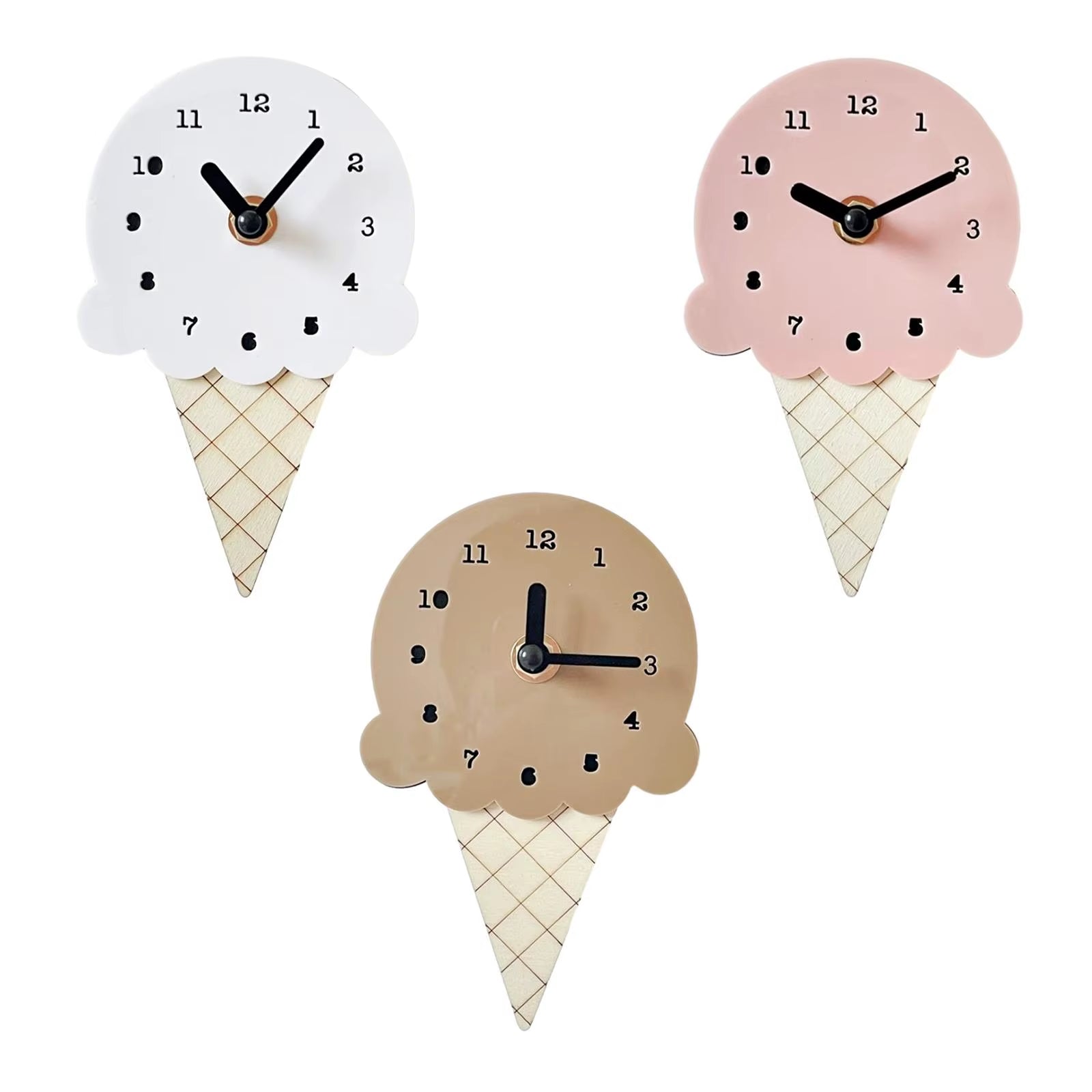 Wall Clock Ice Cream Shape Stylish Wooden Bedroom Clock for Living Room Decorating Children'S Rooms Office Home Wall Decor