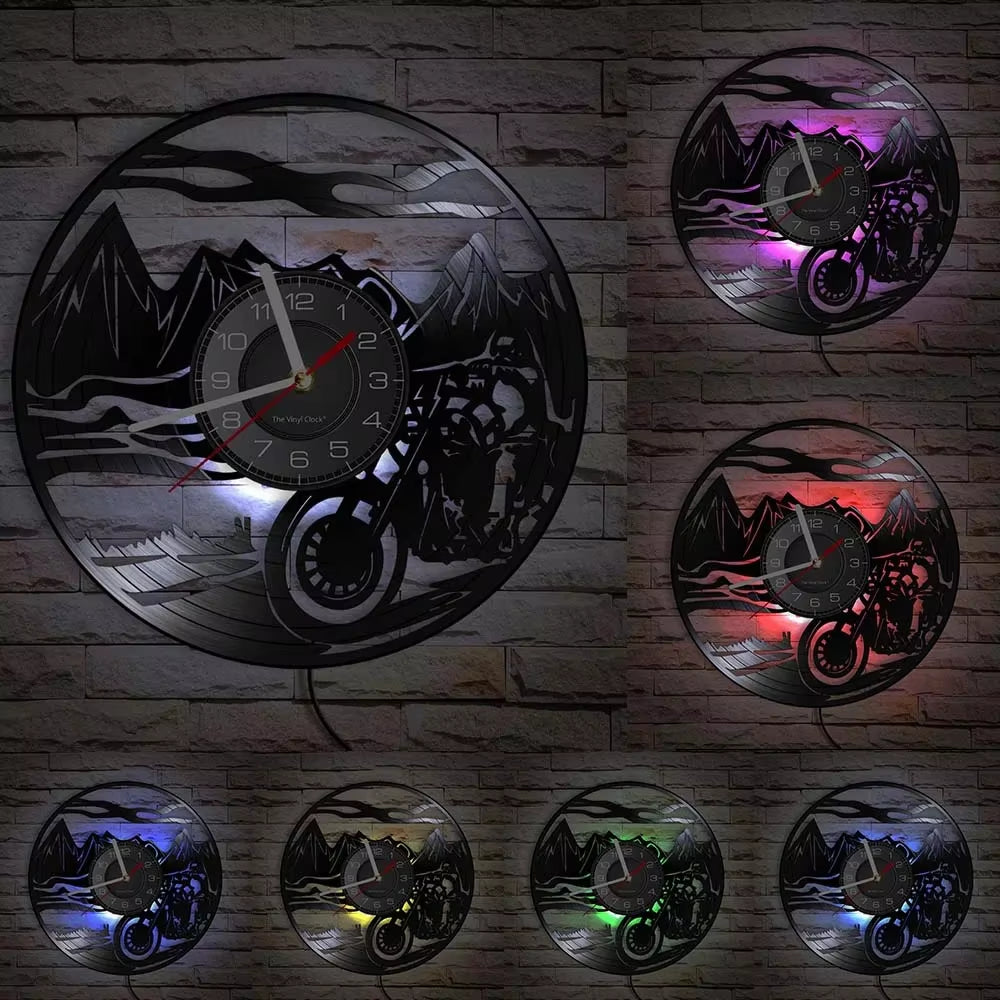 Classic Motorcycle Vinyl Record Wall Clock for Living Room Man Cave Home Decor American Chopper Mute Watch Motorbike Rider Gift