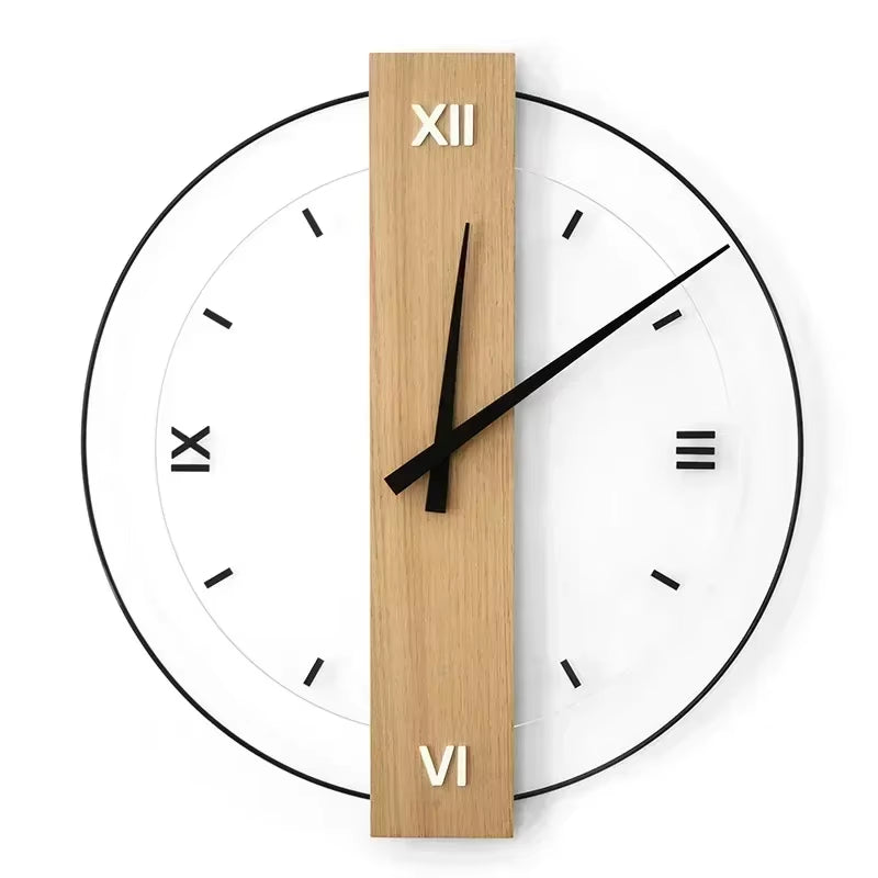 Modern Scandinavian Simple Wall Clock Bedroom Living Room Personality Wood Square Practical Mute Circle Creative Decoration