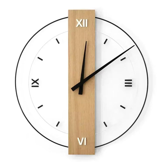 Modern Scandinavian Simple Wall Clock Bedroom Living Room Personality Wood Square Practical Mute Circle Creative Decoration
