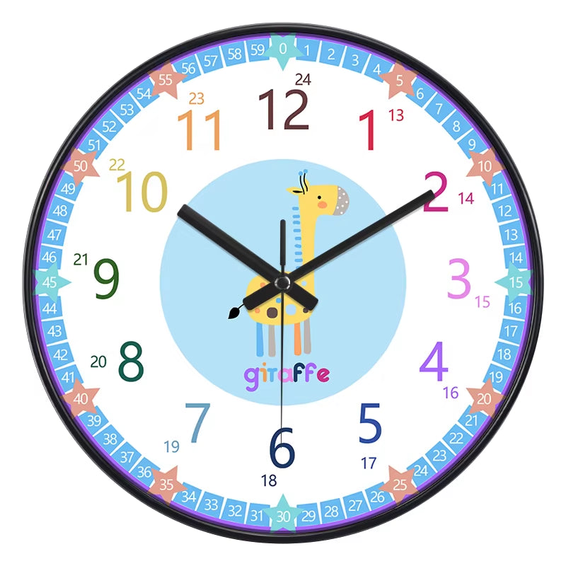 24 Style 8 Inch Early Childhood Education Clock Mute Home Living Bedroom Wall Punch-Free Battery Powered Electronic Color Clock