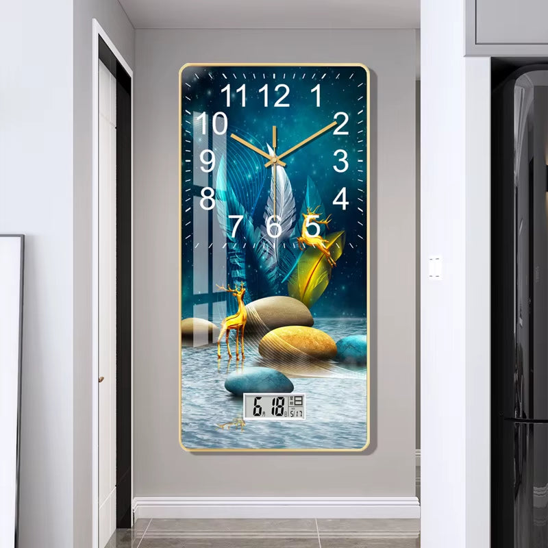 Large Modern Wall Clock with LCD Display Decorative Art Clock for Living Room Bedroom Office Hanging Timepiece