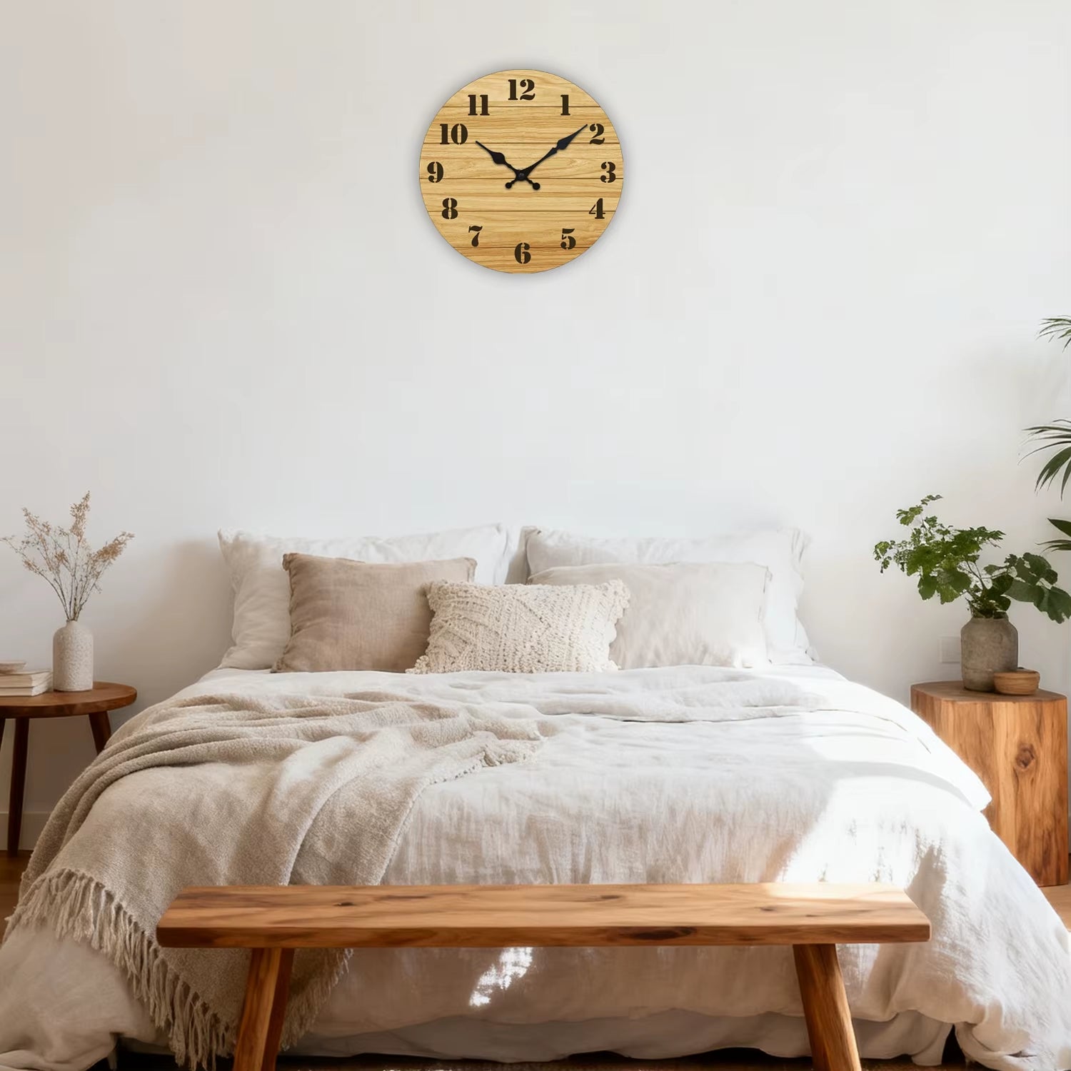 Vintage Wall Clock Large Black Numerals Natural Wood Silent Quartz Clock Bedroom Kitchen Home Decor Holiday Gift 8/10/12 Inch