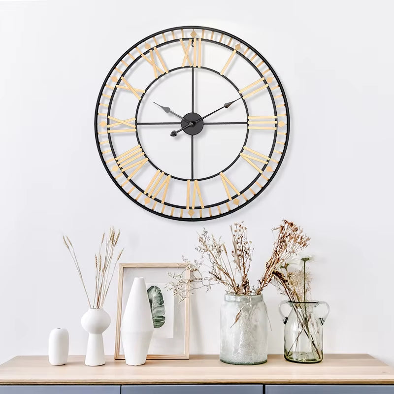 80CM Large Wall Clocks Nordic Roman Numerals Retro round Metal Iron Accurate Silent Hanging Ornament Living Room Decoration