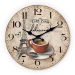 Horloge Murale Vintage Paris Tour Eiffel – Café Parisien Décoration Silencieuse - Vignette | La Belle Horloge