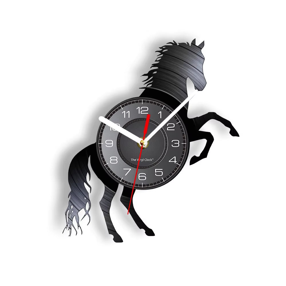Nature Black Running Horses Equine Wall Art Wild Horses Clock Vintage Vinyl Record Wall Clock Horse Lover Home Decor Accessories