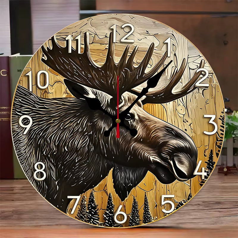 Wilderness and Animals Wooden round Silent Hanging Wall Clock,Suitable for Living Room,Office,Study Room,Bedroom,Home Decoration