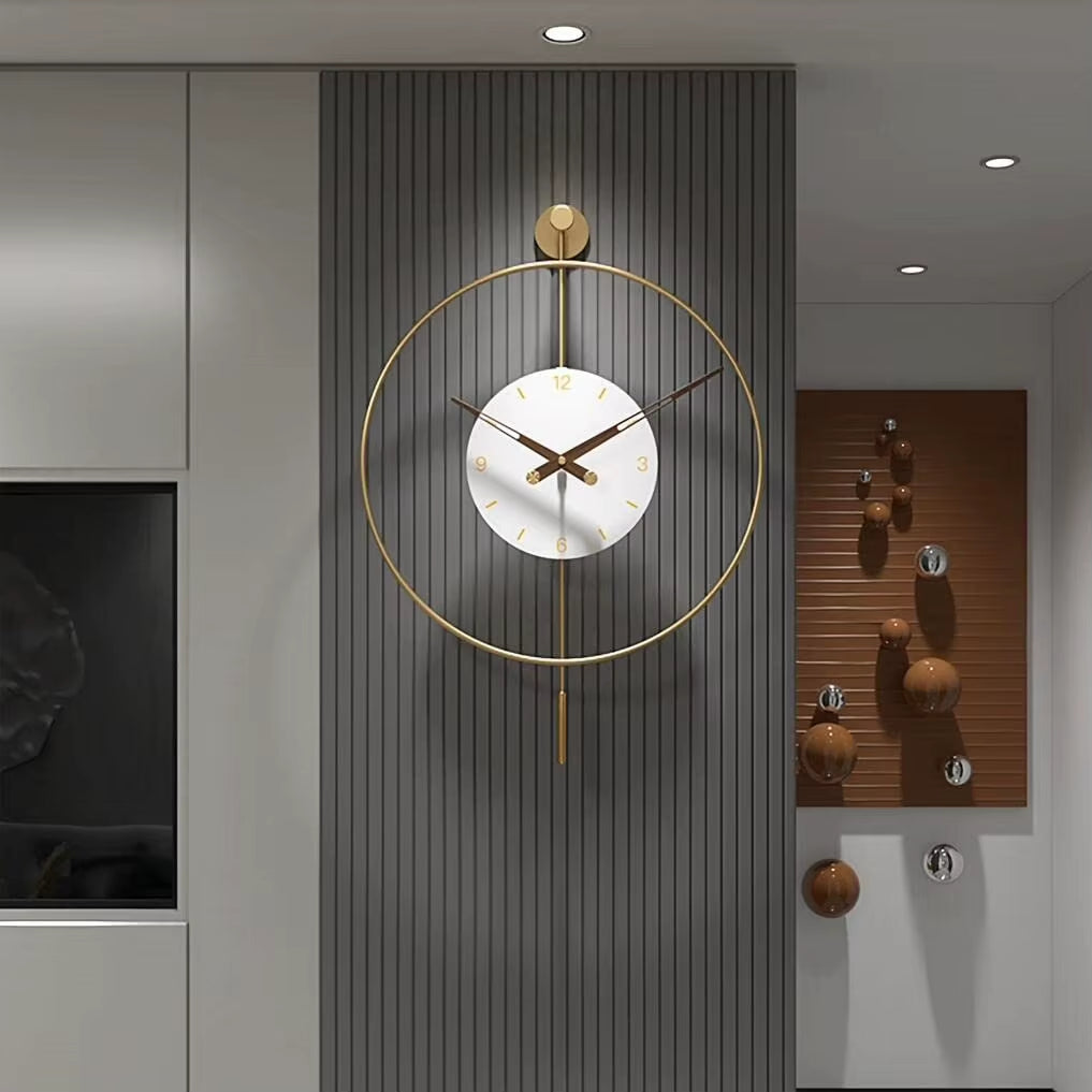 Luxury Large Wall Clock with Pendulum Modern Living Room Bedroom Office Wall Decor Silent Hanging Watch Nordic round Wall Clocks