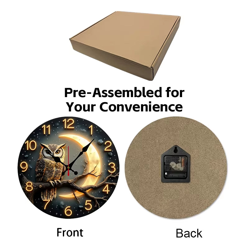 Moonlight Night Wooden round Silent Hanging Wall Clock, Suitable for Living Room, Office, Study Room, Bedroom, Home Decoration