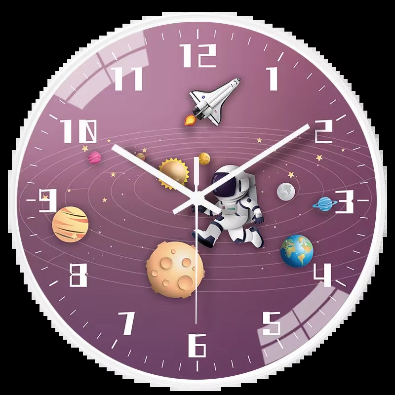 Bedroom Modern Boys Silent Children'S Wall Clock Digital Simple Clock Creative Home Punch Clock Cartoon Free Bedroom Study
