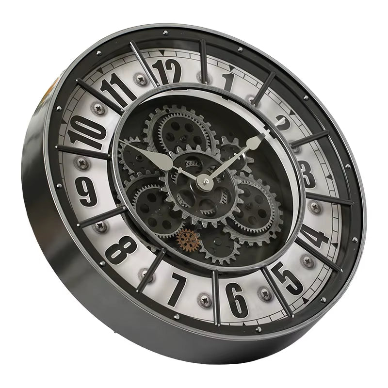 Retro Industrial Roman Wall Clock Gear Rotation Clock Living Room Decorative Wall Clock Stylish Silent Wall Clock Quartz Clock