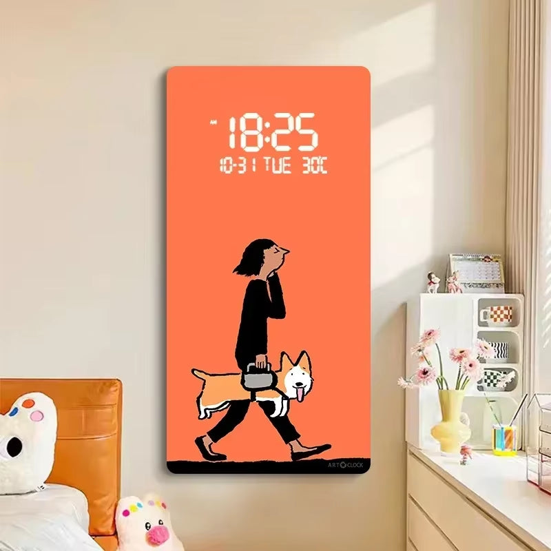 Large Size Cartoon Pattern Artwork Digital Display Wall Clock Luxurious Quartz Clock for Home Decor Living Room Bed Room Déc