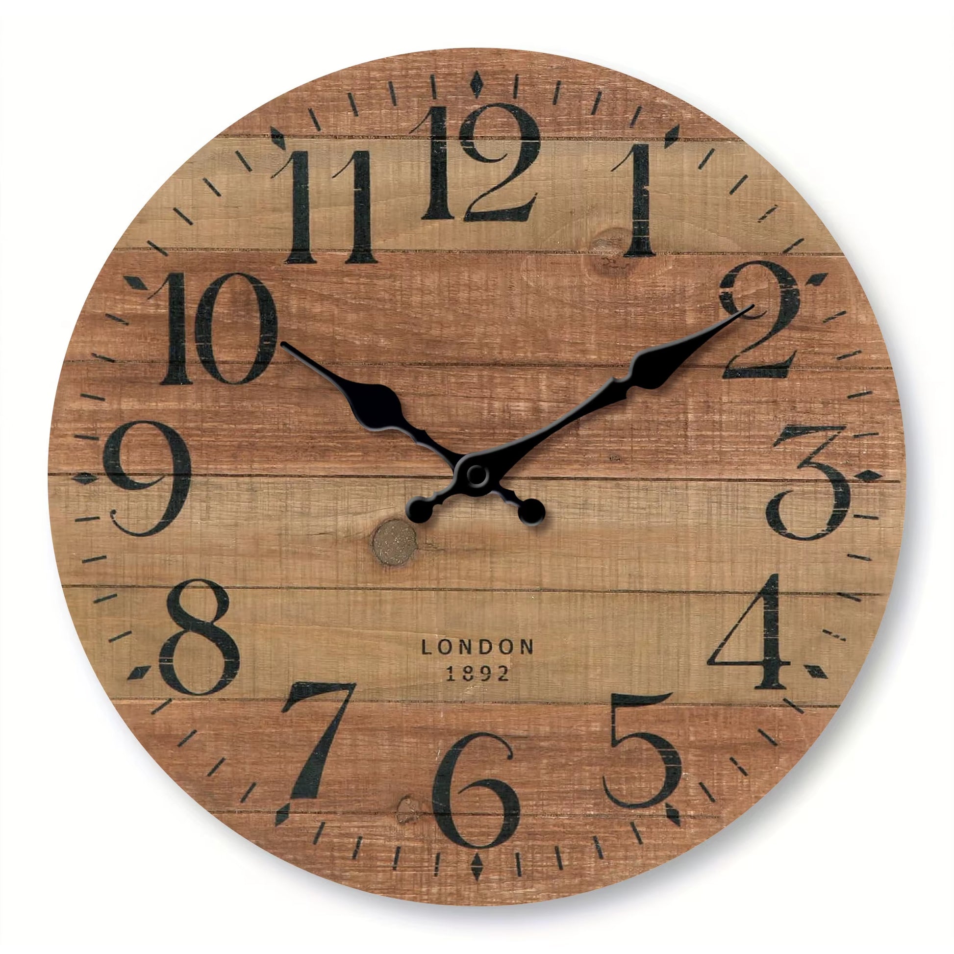 Retro Brown Wood Textured Pattern Wall Clock, round Wooden Silent Clock, Suitable for Living Room Bedroom, Room Decor, Classic H