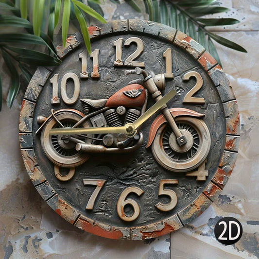 Wooden Wall Clock with Motorcycle Design: Ideal for Home or Garage Decor. Runs on AA Batteries.