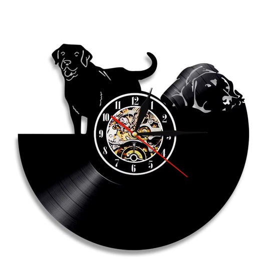 Black Puppy Pets Vinyl Record Wall Clock Pug Doggy Animal Clock Different Doggie Breeds Home Decor Dog Lovers' Favorite Gift