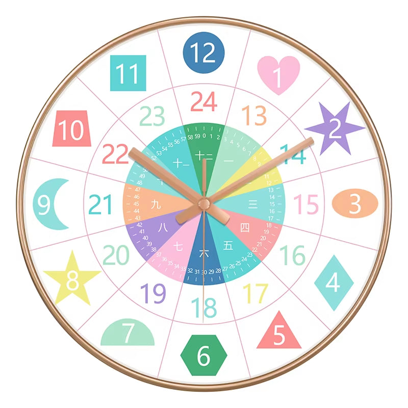 24 Style 8 Inch Early Childhood Education Clock Mute Home Living Bedroom Wall Punch-Free Battery Powered Electronic Color Clock