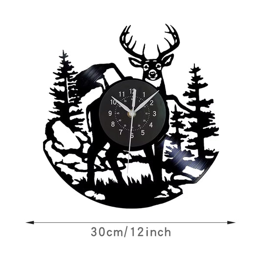 Deer Vinyl Wall Clock Vintage Vintage Vintage Vintage Vinyl Record Material 12 Inch Clock, Living Room, Bedroom, Home Decoration