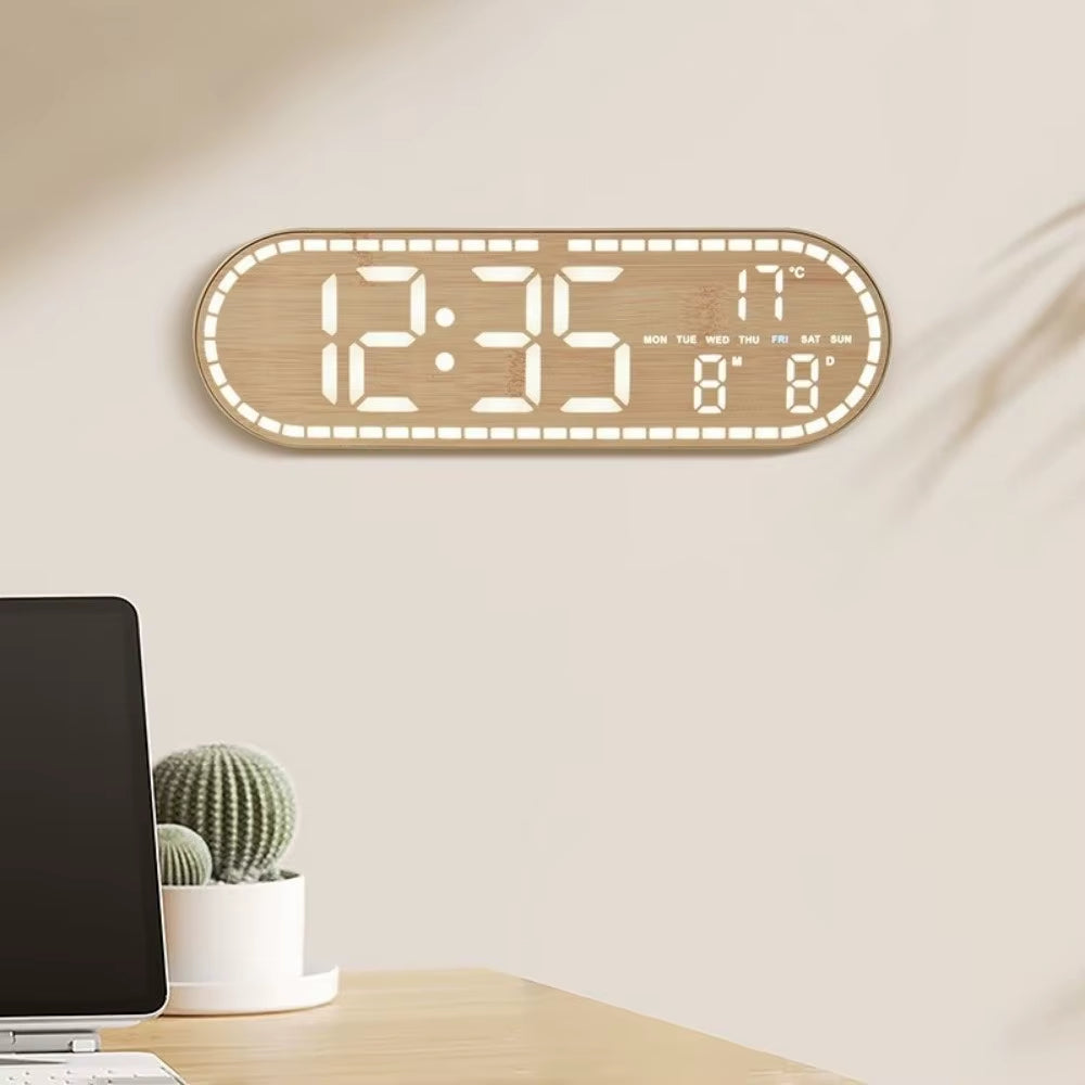 Minimalist Design Digital Wall Clock Silent Operation Nordic Style Alarm Clock Temperature Date Display Hanging Mount