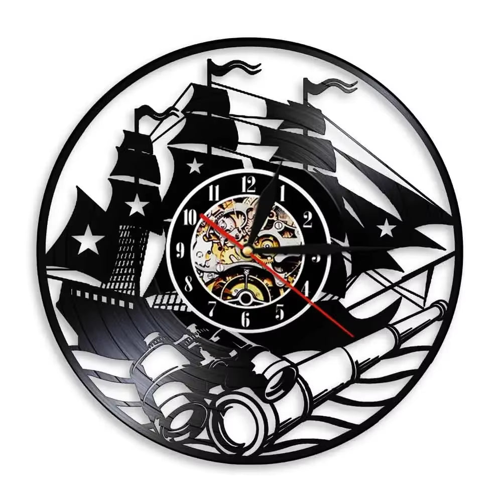 Boat Yacht Wheel Vintage Wall Clock Ship Steering Wheel Sea Conqueror Sailing Lase Cut Longplay Wall Watch Captain Voyager Gift