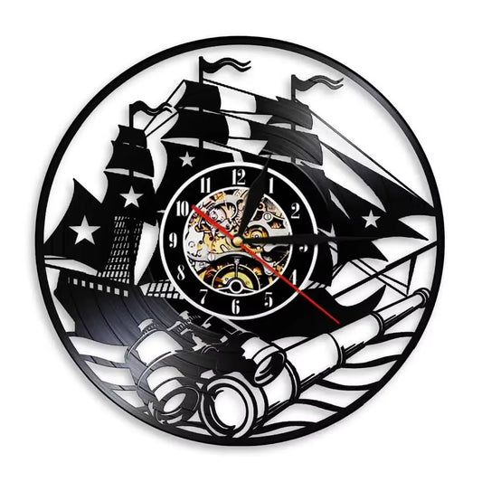 Boat Yacht Wheel Vintage Wall Clock Ship Steering Wheel Sea Conqueror Sailing Lase Cut Longplay Wall Watch Captain Voyager Gift