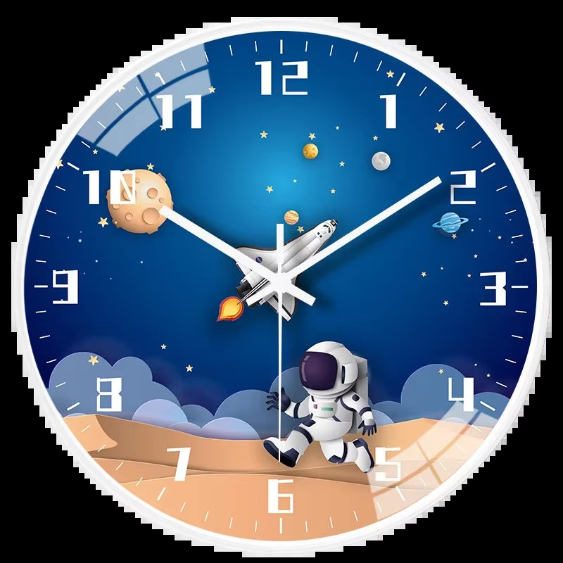 Bedroom Modern Boys Silent Children'S Wall Clock Digital Simple Clock Creative Home Punch Clock Cartoon Free Bedroom Study