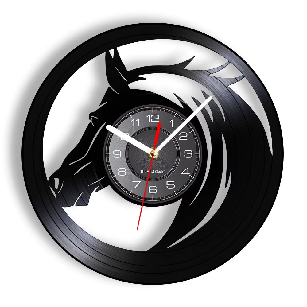Nature Black Running Horses Equine Wall Art Wild Horses Clock Vintage Vinyl Record Wall Clock Horse Lover Home Decor Accessories