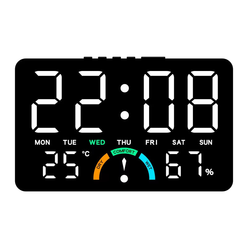 1PC Large LED Digital Clock, Indoor Thermometer Hygrometer, Alarm Clock with Big Digits for Home Decor