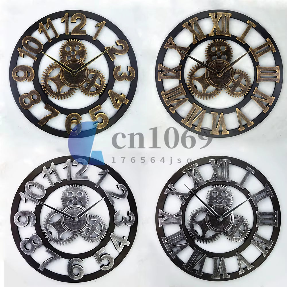 Personality Industrial Gear Wall Clock Rustic Analog European Roman Numerals Creative Wall Clock Original Vintage LOFT Art Decor