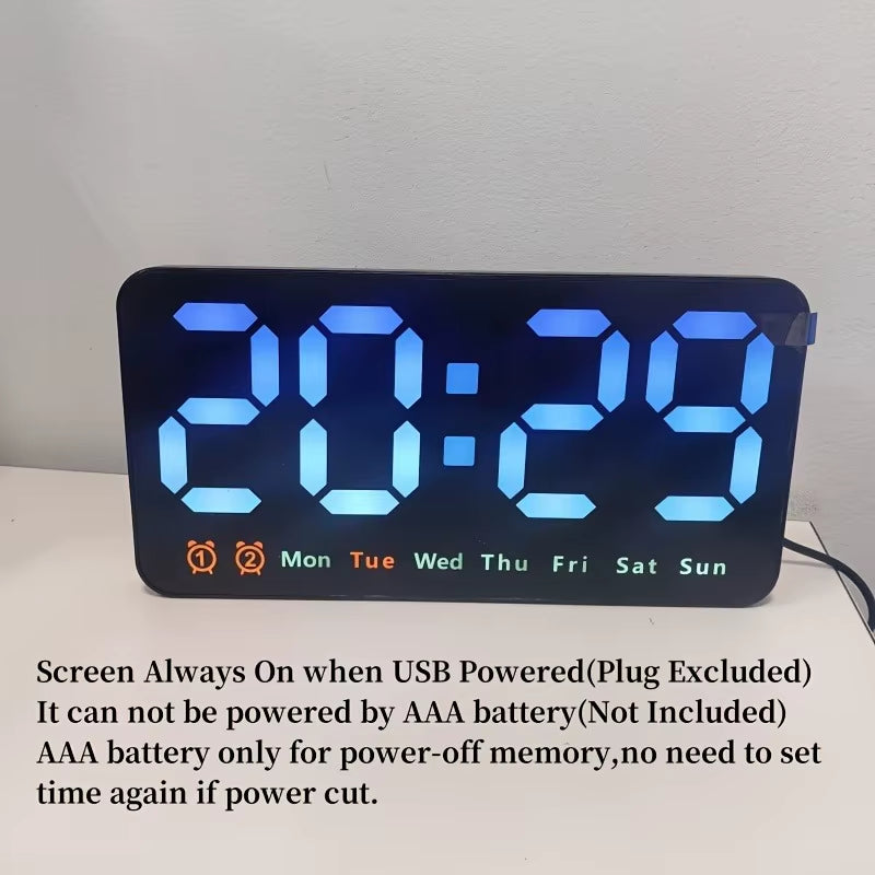 Voice Control Large Digital Wall Clock Temperature Date Week DST Snooze Table Clock 12/24H Dual Alarm Wall-Mounted LED Clock