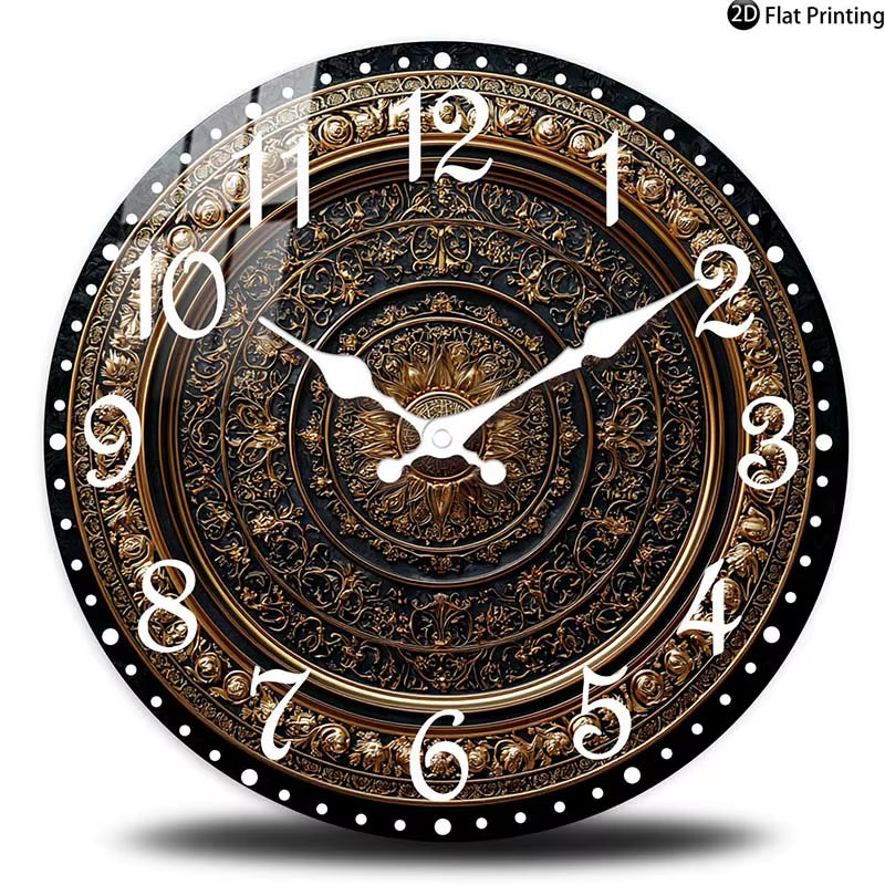 Wooden Silent Wall Clock Nate Gold Wall Clock Intricate Patterns Quartz Analog Clock Farmhouse,Office Idea Christmas Halloween