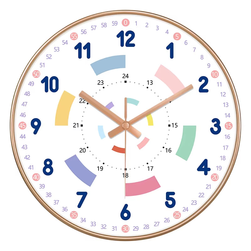 24 Style 8 Inch Early Childhood Education Clock Mute Home Living Bedroom Wall Punch-Free Battery Powered Electronic Color Clock