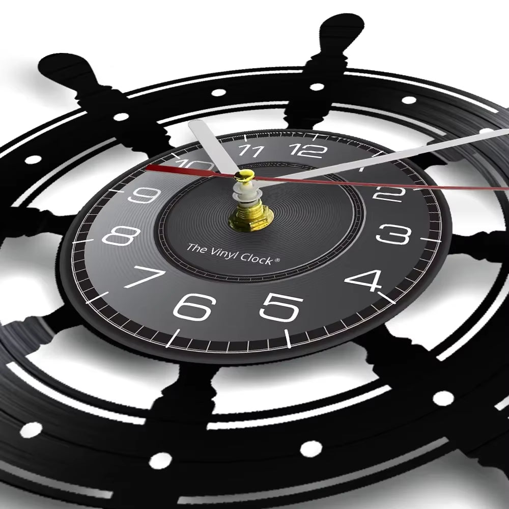 Boat Yacht Wheel Vintage Wall Clock Ship Steering Wheel Sea Conqueror Sailing Lase Cut Longplay Wall Watch Captain Voyager Gift