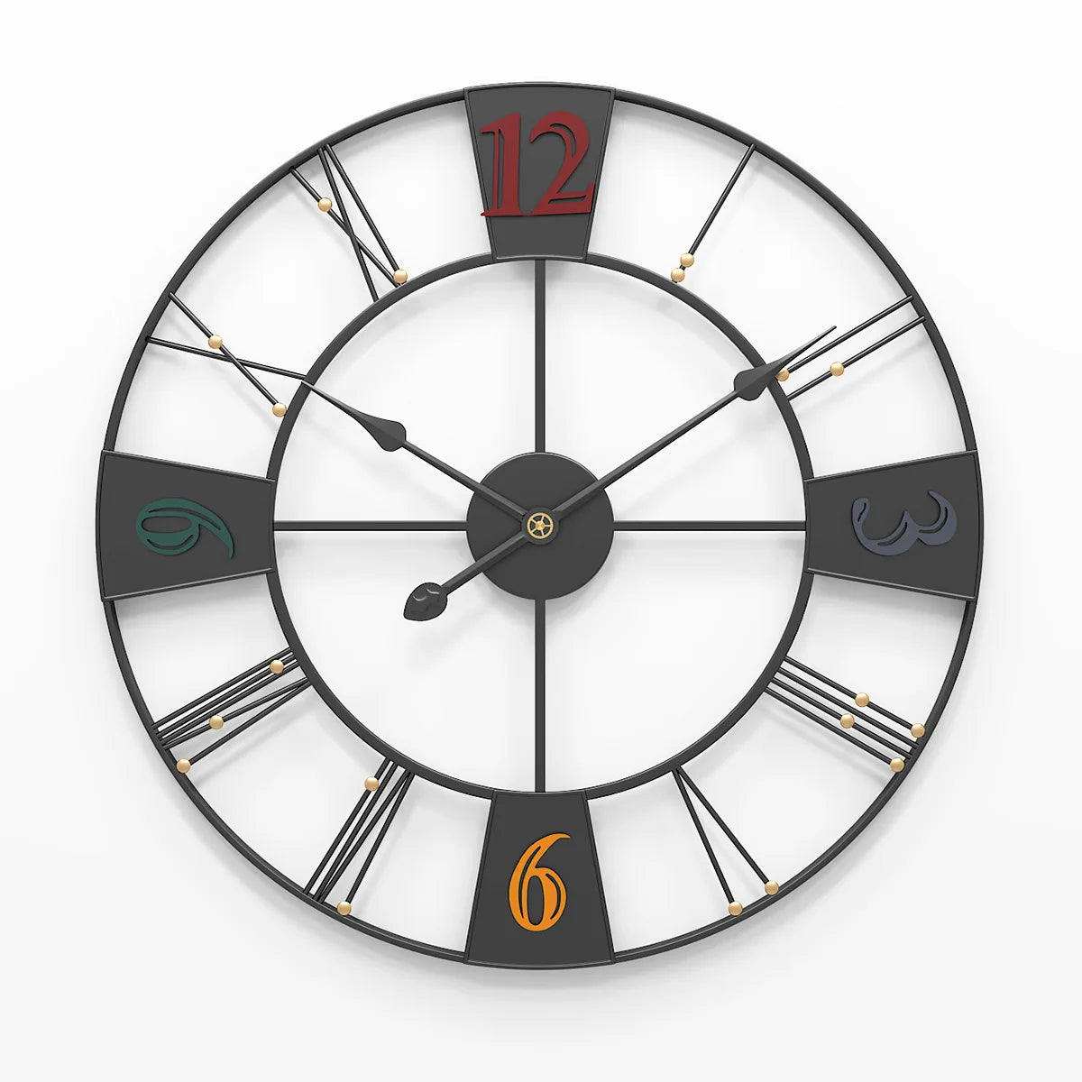 Horloge murale industrielle en métal avec chiffres romains et design minimaliste, grande horloge décorative pour salon ou bureau